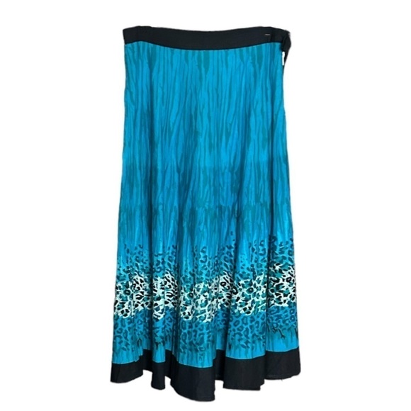 Uniti Vintage Teal Blue Animal Print 100% Cotton Midi Skirt Free Size M - Picture 2 of 8